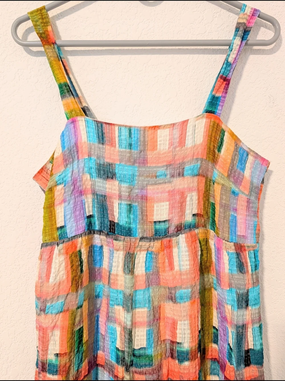 Marie Oliver Multicolor Colorful Plaid Linen Silk Sleeveless Petra Maxi Dress SM